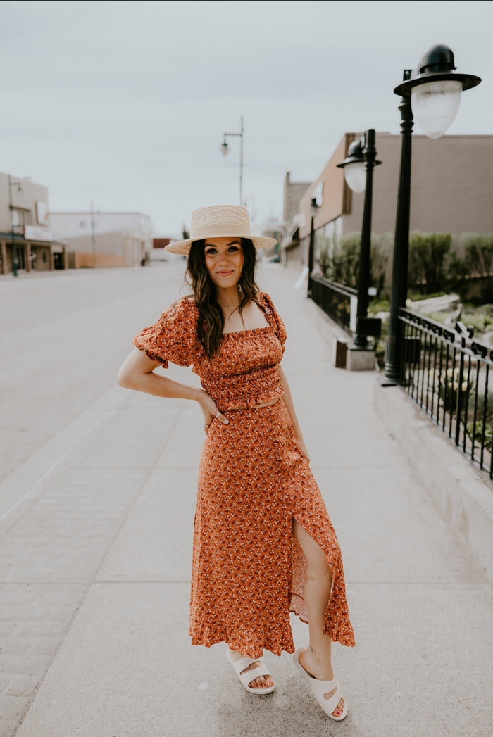 Rylee & Cru Button Slit Skirt-Red Floral