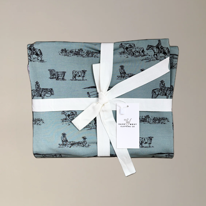 Prairie Cowboy Swaddle Blanket- Sage