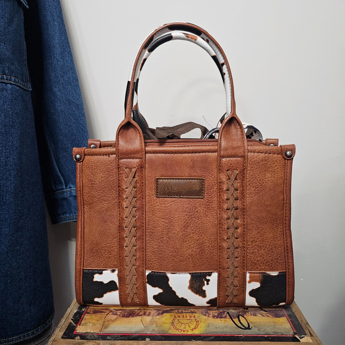 Wrangler Cow Print Tote/Crossbody - Brown
