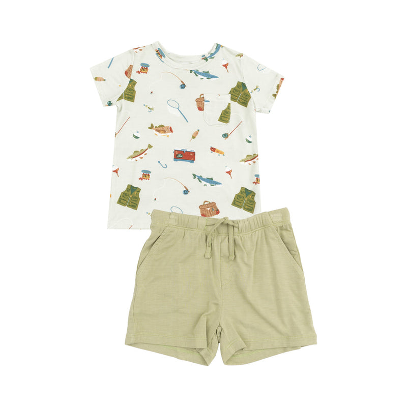 Angel Dear Crew Neck Tee and Short Set - Fishing Things Green