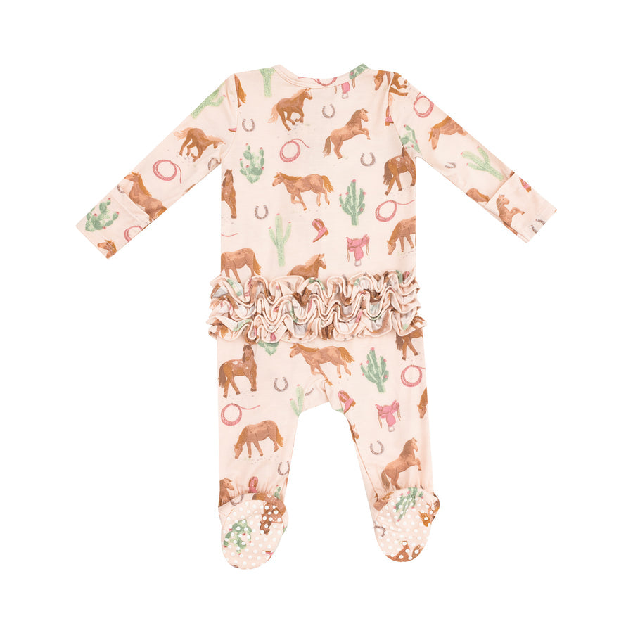Angel Dear 2 Way Zipper Ruffle Back Footie - Western Horses
