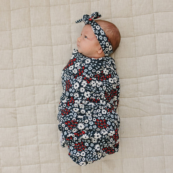 Mebie Baby Americana Floral Ribbed Bamboo Stretch Swaddle