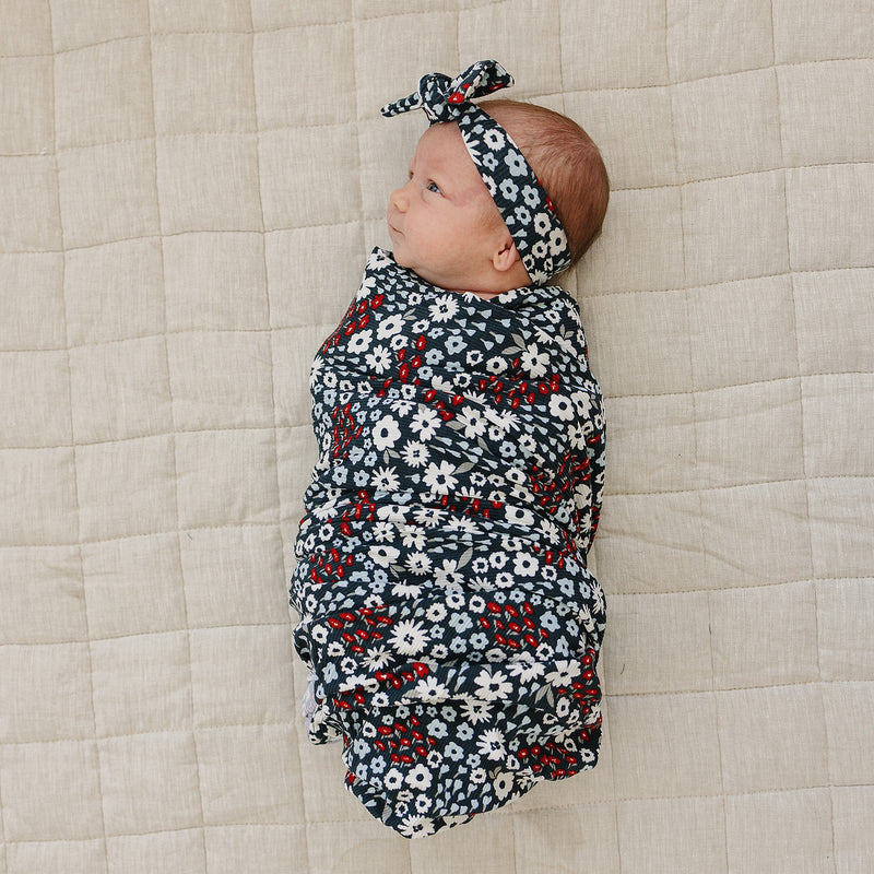 Mebie Baby Americana Floral Ribbed Bamboo Stretch Swaddle