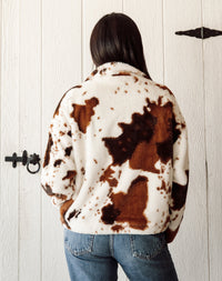 Cowhide 1/2 Zip Jacket - Cream W/ Brown