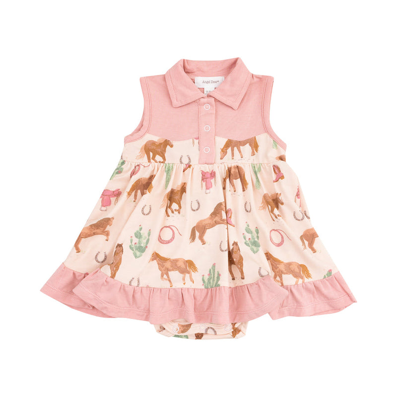 Angel Dear Cowboy Bodysuit Dress - Western Horses Pink