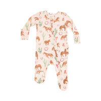 Angel Dear 2 Way Zipper Ruffle Back Footie - Western Horses