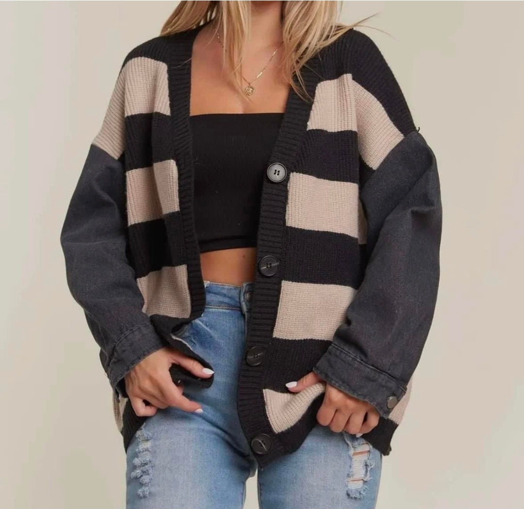 The Riley Denim Sleeve Striped Cardi M/L