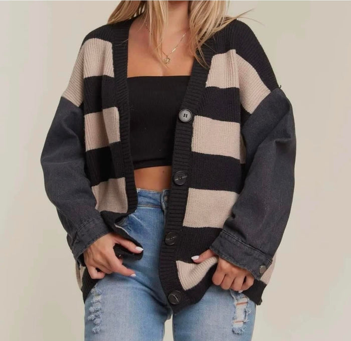 The Riley Denim Sleeve Striped Cardi M/L