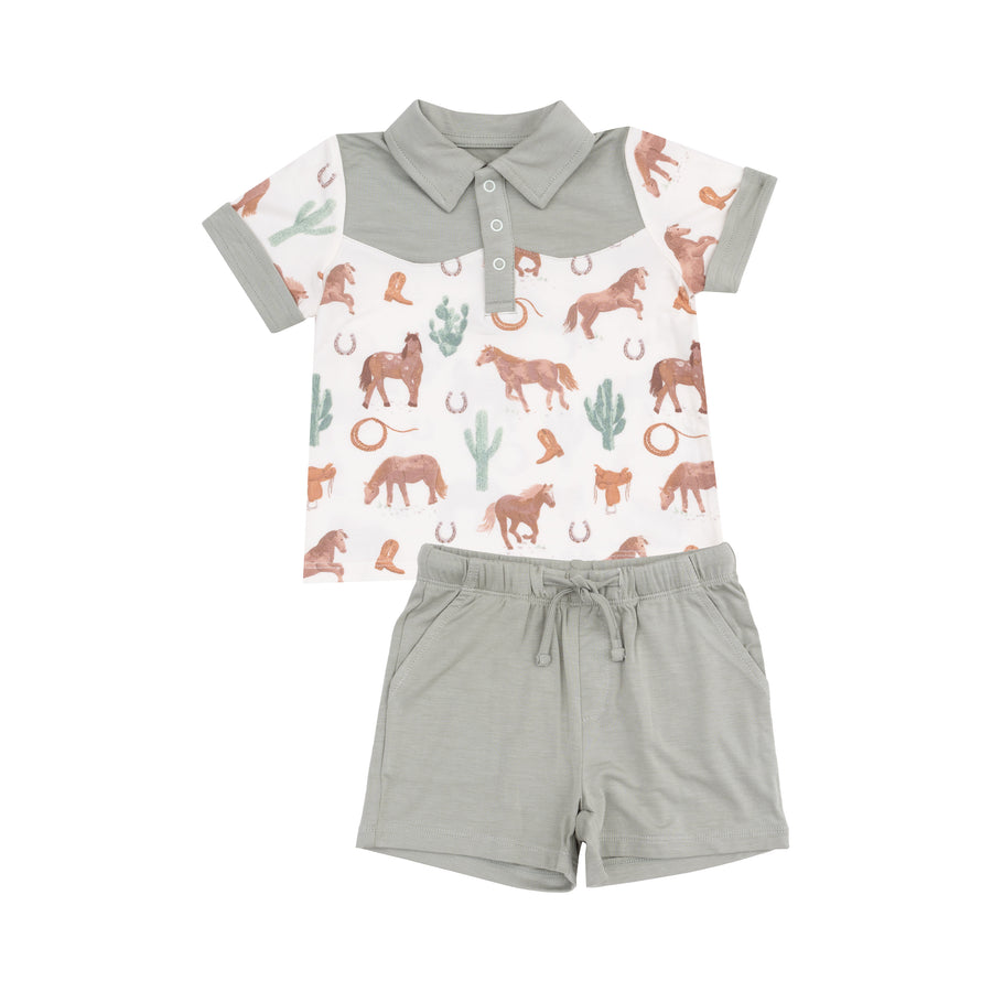 Angel Dear Cowboy Polo and Short Set - Western Horses
