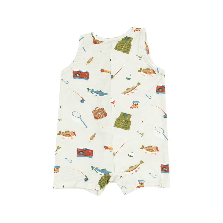 Angel Dear Sleeveless Shortie Romper-Fishing Things Green