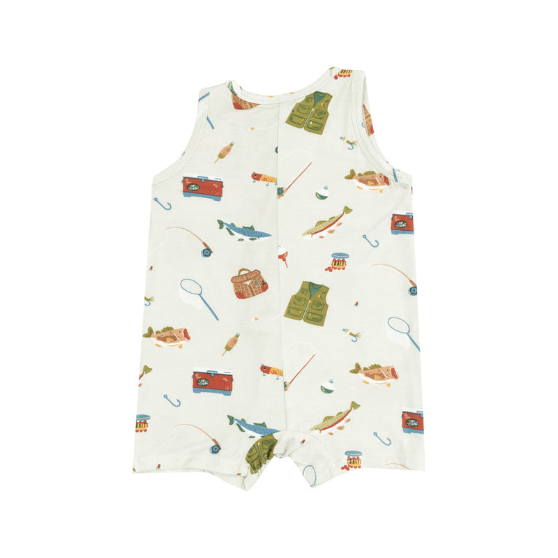 Angel Dear Sleeveless Shortie Romper-Fishing Things Green