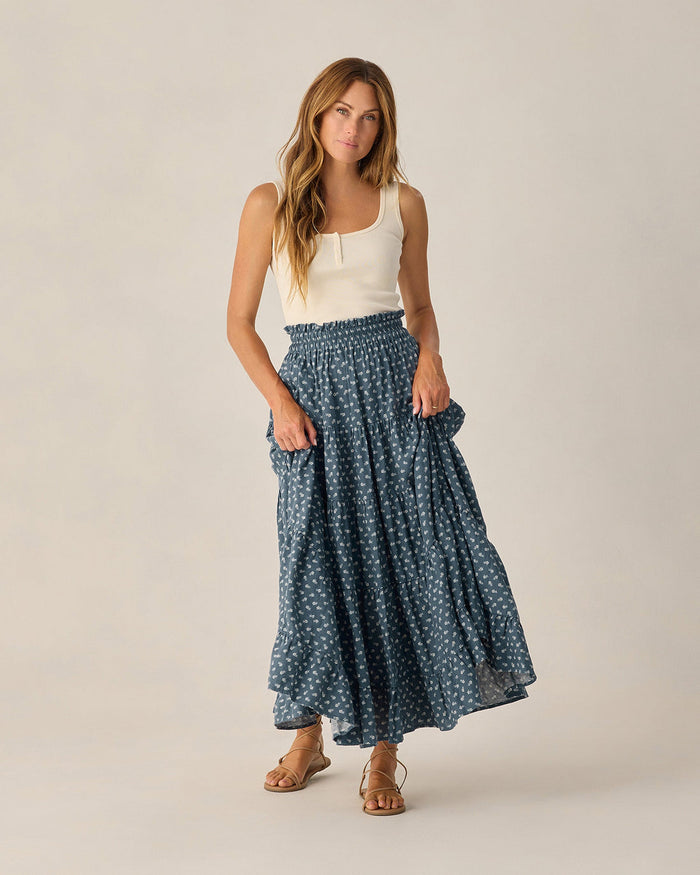 Rylee & Cru Ruffle Tiered Maxi Skirt Ditsy