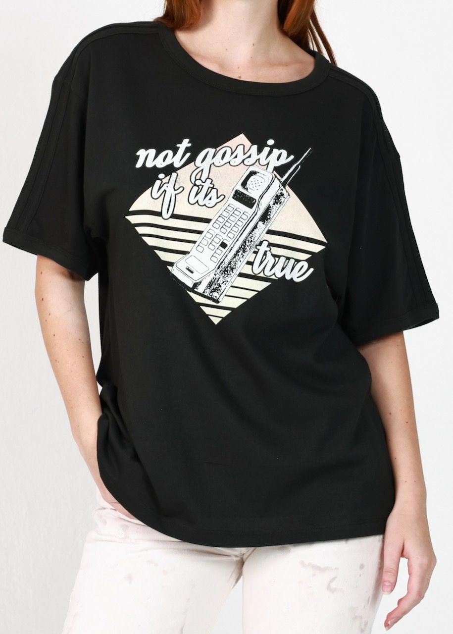 Not Gossip Two Stripe Relaxed Fit Ringer Tee- Black