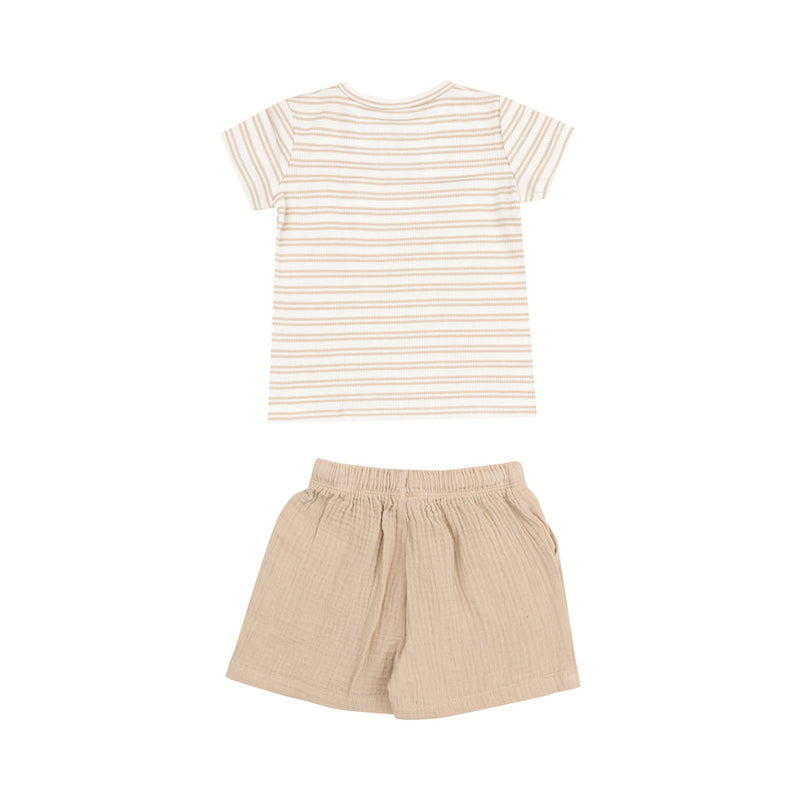 Angel Dear SS Crewneck Tee & Casual Short - Stripe Oxford Tan