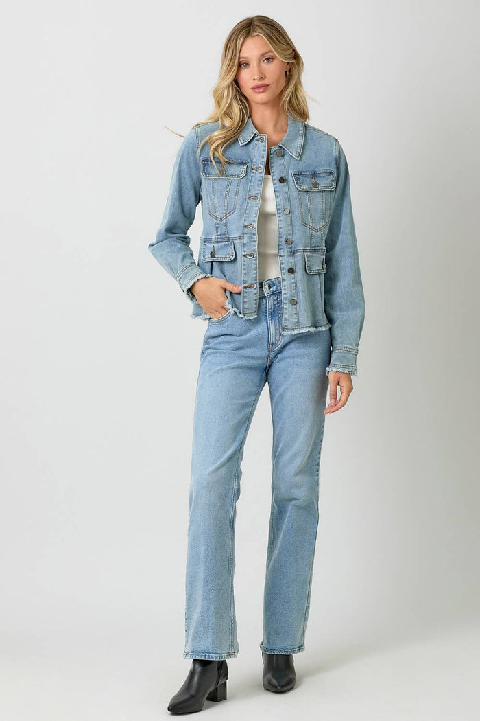Mystree Washed Denim Peplum Jacket
