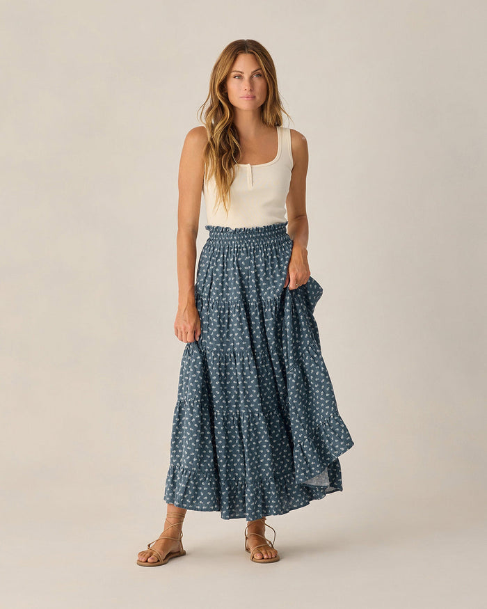 Rylee & Cru Ruffle Tiered Maxi Skirt Ditsy