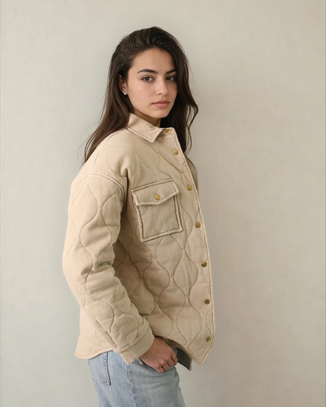 Leni  Quilted Brushed Cotton Coat Oat