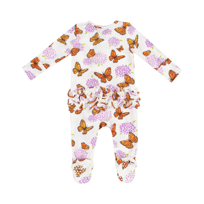 Angel Dear 2 Way Ruffle Zipper Footie-Monarch Butterflies