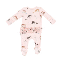 Angel Dear 2 Way Zipper Ruffle Back Footie - Cow Families