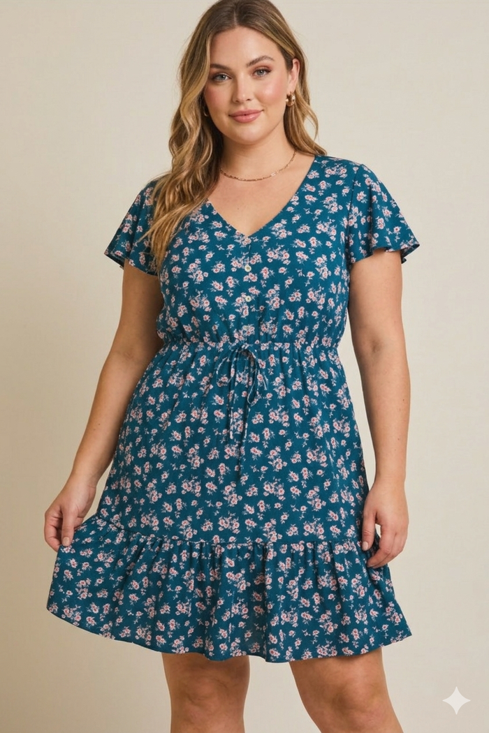 Ditzy Button Down Dress - Plus Size