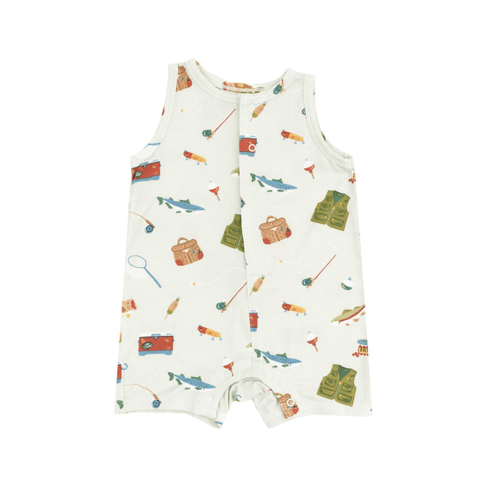 Angel Dear Sleeveless Shortie Romper-Fishing Things Green