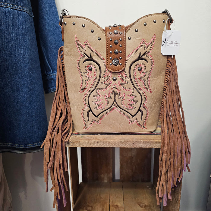 Montana West Embroidered Fringe: Tan & Pink