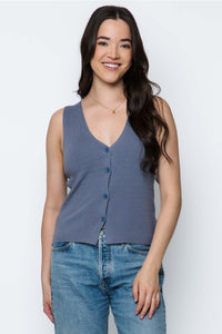 Orb Ava Soft Ribbed Sweater Vest - Stone Blue
