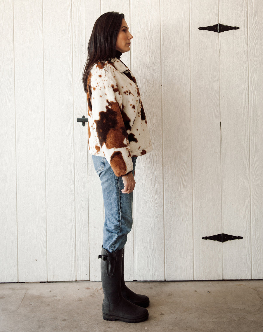 Cowhide 1/2 Zip Jacket - Cream W/ Brown