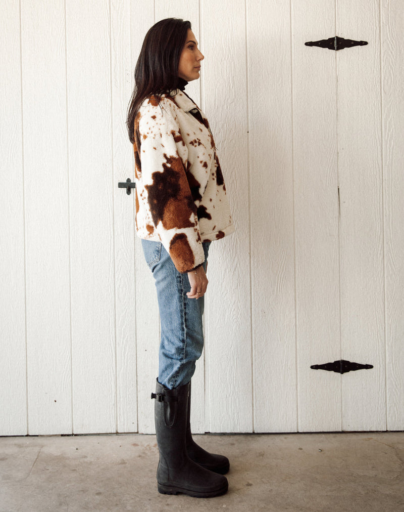 Cowhide 1/2 Zip Jacket - Cream W/ Brown