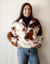 Cowhide 1/2 Zip Jacket - Cream W/ Brown