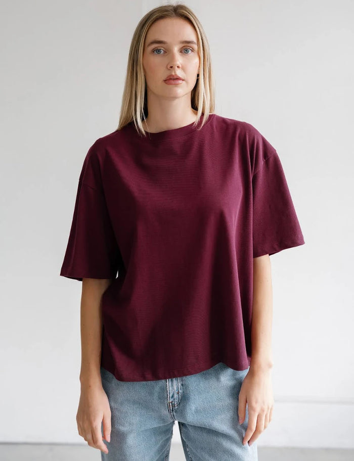 Brunette Label Boxy Tee- Plum Purple