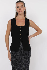 Myra Button Front Knit Vest - Black