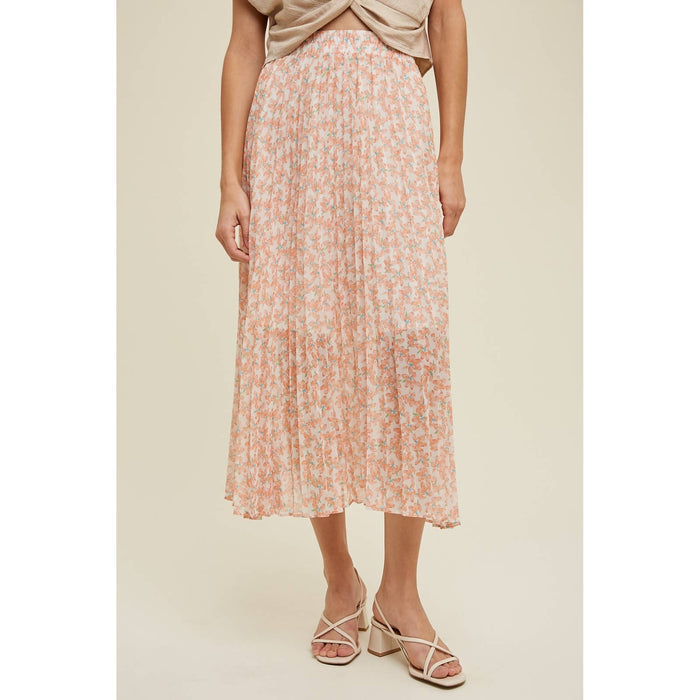 Floral Pleated Midi Skirt