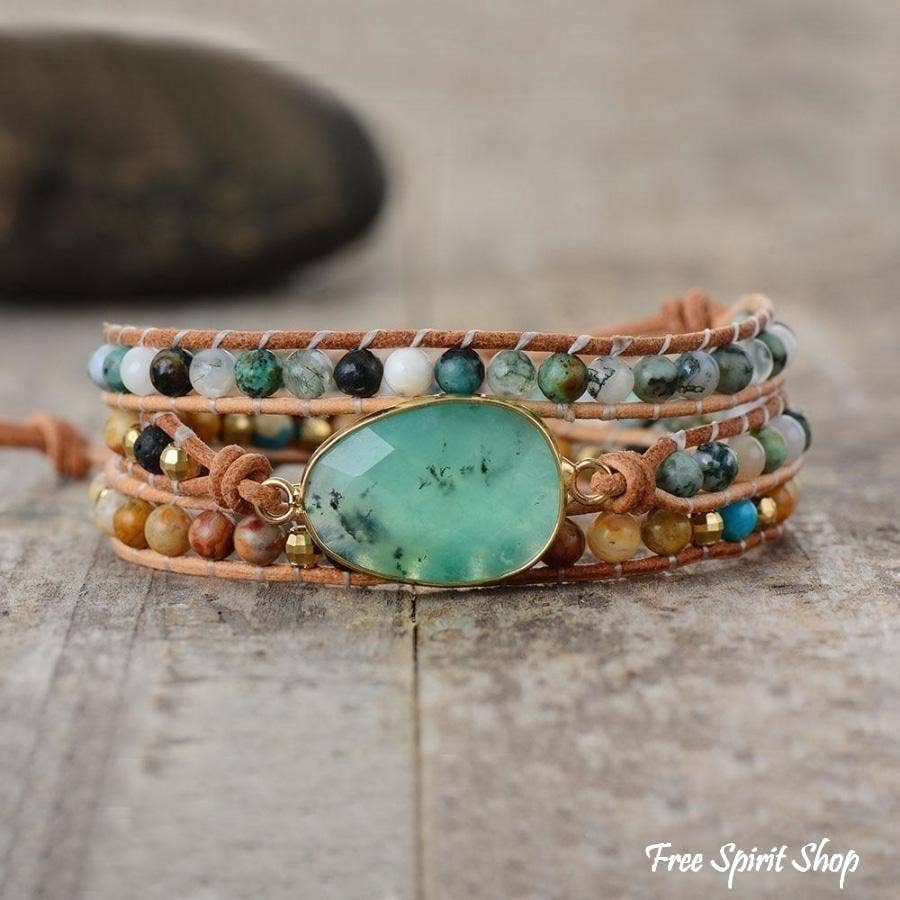 Green Jade & Jasper Wrap Bracelet