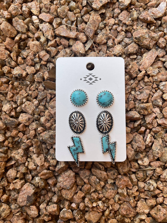 STC The Brand Turquoise Bolt Earring Stud Set