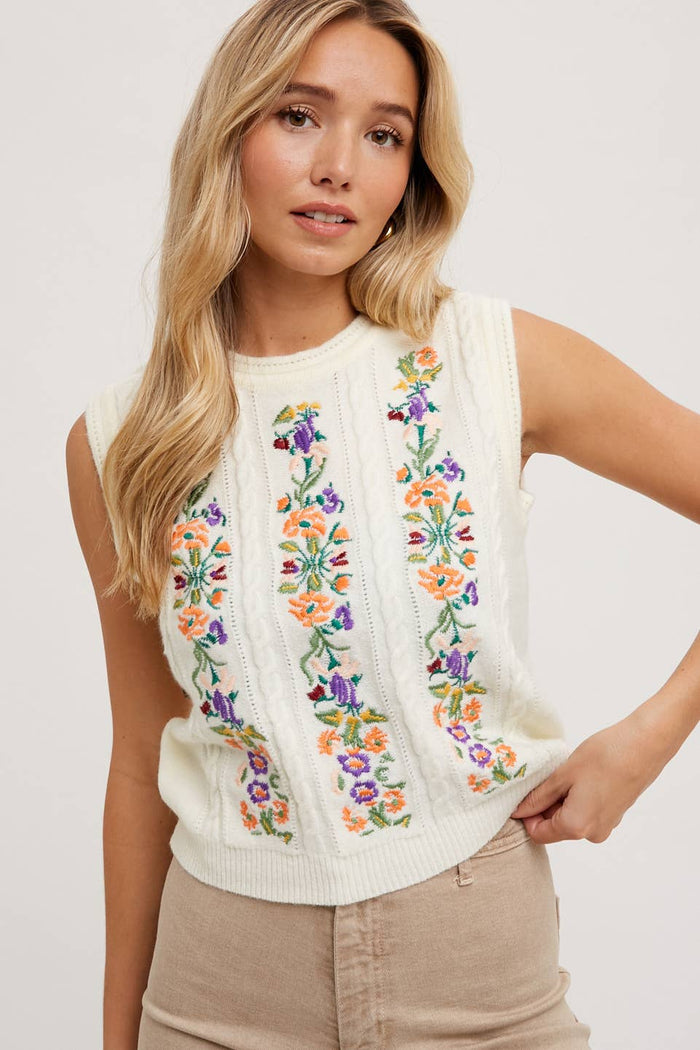 Embroidered Sleeveless Knit Tank