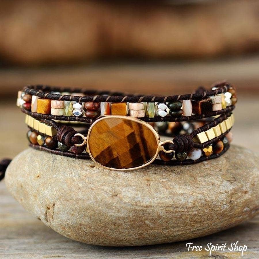 Natural Tiger Eye & Mixed Stone Bead Wrap Bracelet