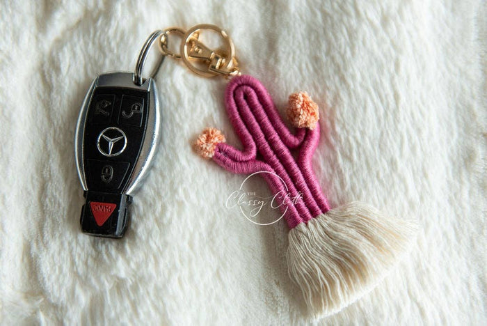 Cactus Macrame Keychain - Pink