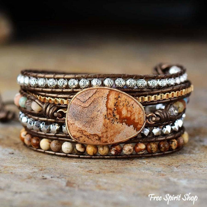 Earthy Jasper Bead Wrap Bracelet